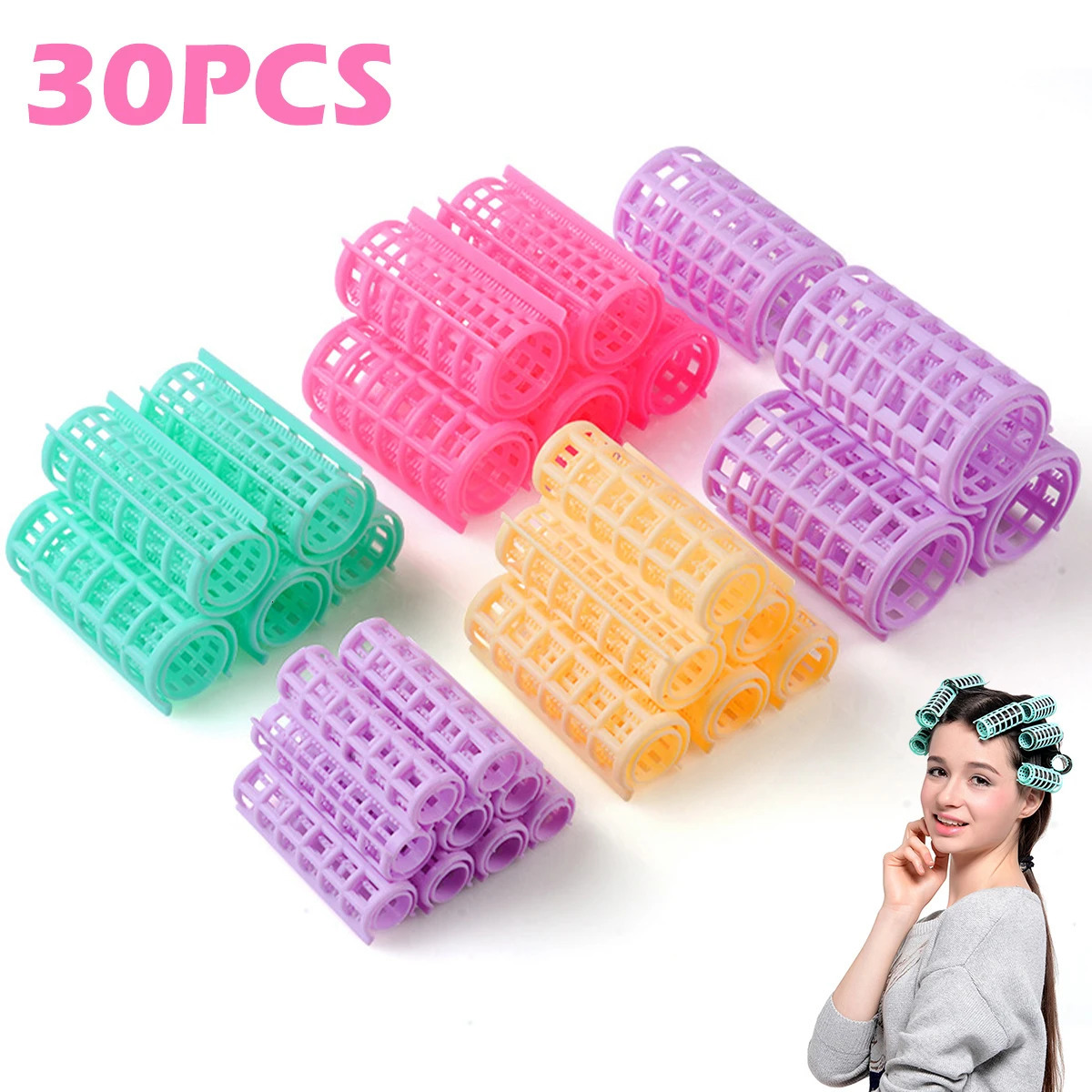30Pcs Hair Roller Sets Self Holding Hairdressing Curlers DIY Curly Hairstyle Tool Lightweight Hair Rollers for Women Hair Curler 250207