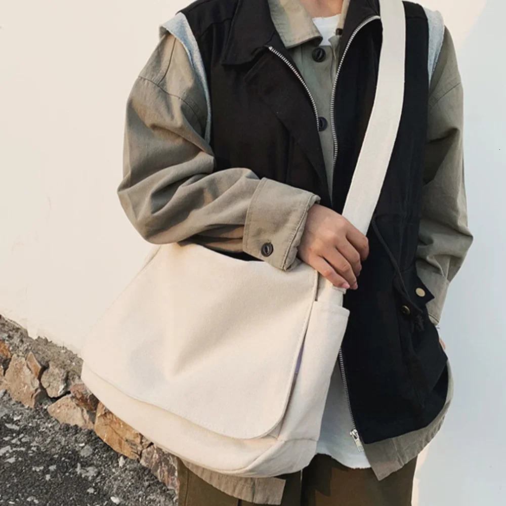 Crossbody Bags Women Canvas Youth Fashion Casual Shopping Shoulder Bag Large Capacity Solid Color Shoppers Handbags 250207