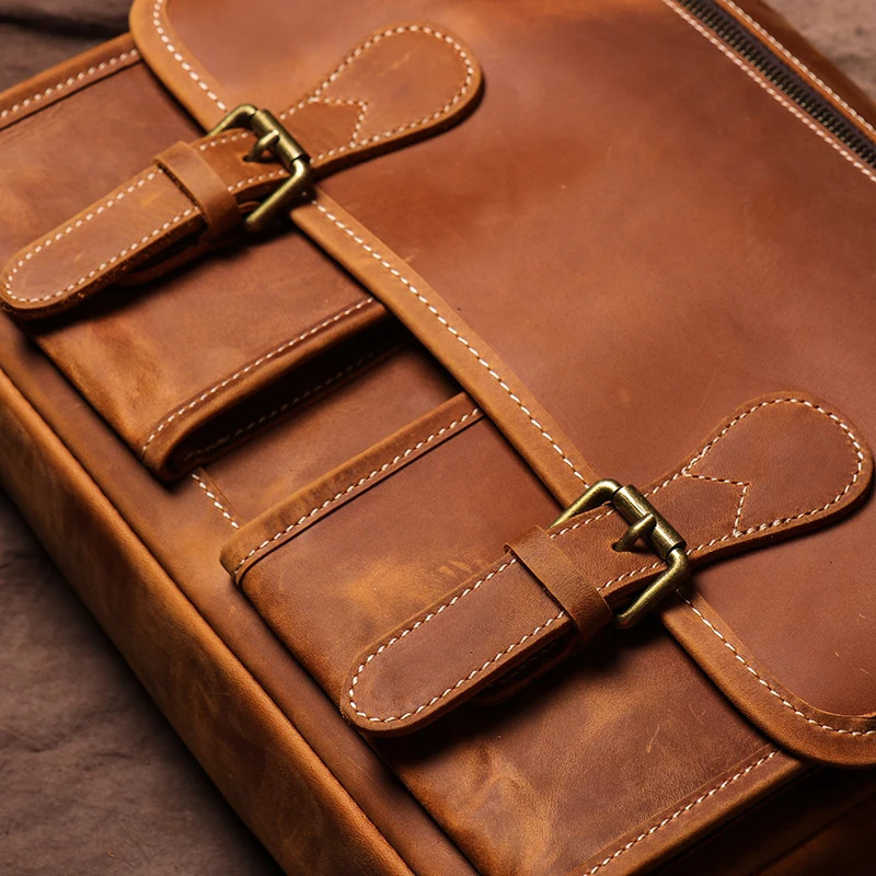 GURO Vintage Crazy Horse Leather Messenger Bag Mens Genuine Sling Shoulder Bag Office Briefcase Crossbody 12.9 Inch Ipad 250207
