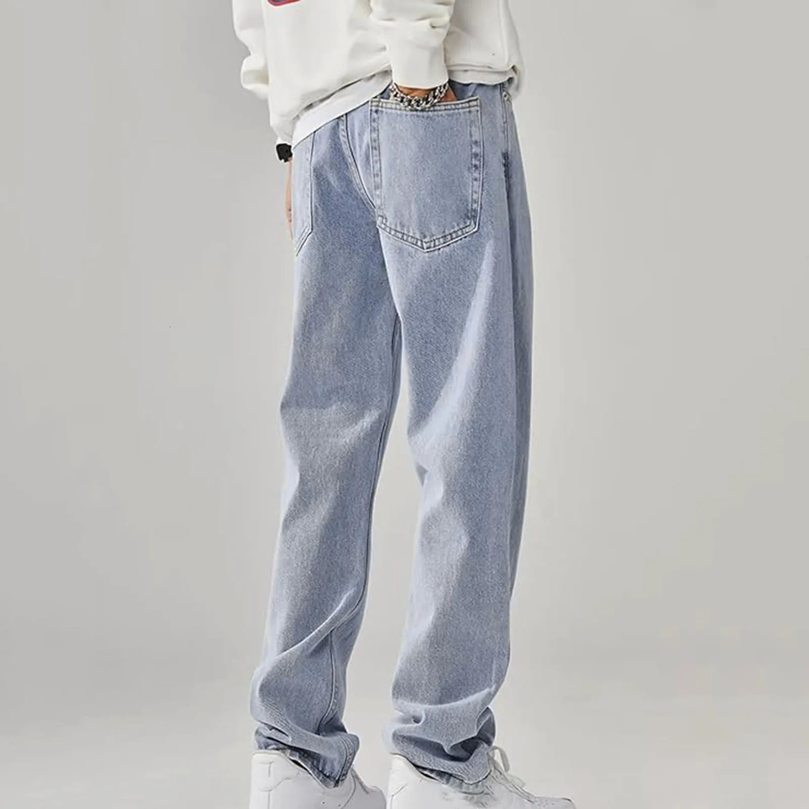 Mens Jeans Denim Pants Fashion Y2k Baggy Streetwear Hip Hop Korean Style Straight Trousers Male Clothes 250210