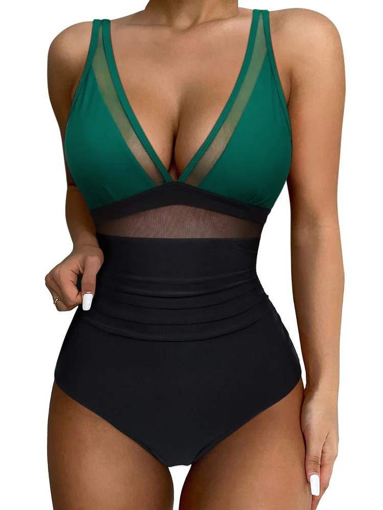 Sexy One Piece Swimsuit Women Mesh Strappy Plunge Swimwear Tummy Control Bathing Suits Beach Wear Monokini Swimming Suit 250210