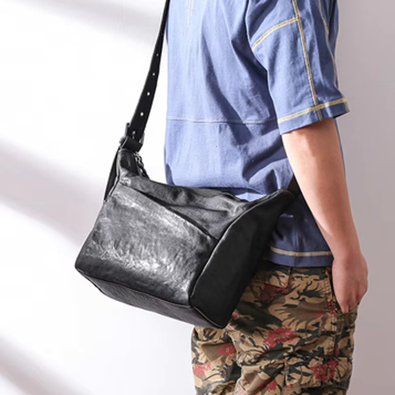 Shoulder Men's Cross Section Soft Cross-Body Bag Trendy Brand Large Capacity Vegetable Tanned Leather Person