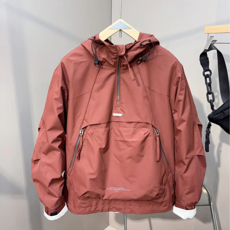 New American Trend Half-Zipper Hoodie Hooded Sweatshirt Pocket Spring Autumn Cargo Jacket Men Tops Streetwear Loose Outerwear