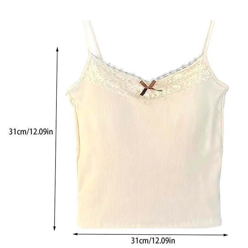1Pc Womens Camisole Sveless Tank Tops Solid Color Slim Fashion Lace Stitching With Chest PadXJ250212