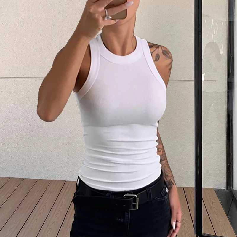 Women Solid O Neck Ribbed Tank Top Summer Basic Elastic Tank Shirts Camisole Chic Fashion Sveless Undershirt Pullover TopsXJ250212