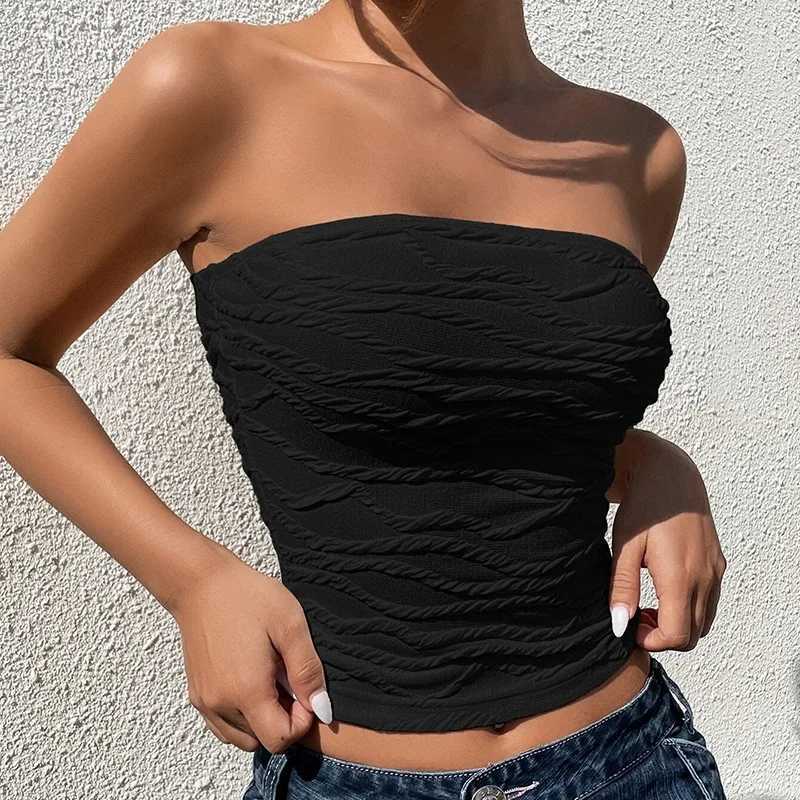 2024 Summer Y2K Streetwear Crop Tops Tees Sveless Slim Tube Tank Strapless Backless Sexy Ruched White Corset Crop TopXJ250212