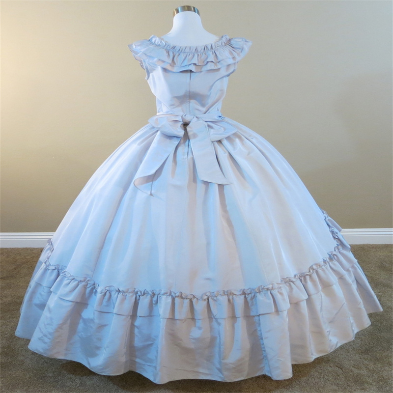 Light Blue 1860s Prom Dress V Neck Ruffles Civil War French Duchess Evening Dress Victorian Rococo British Party Gown 19th Medieval Birthday Dress 202