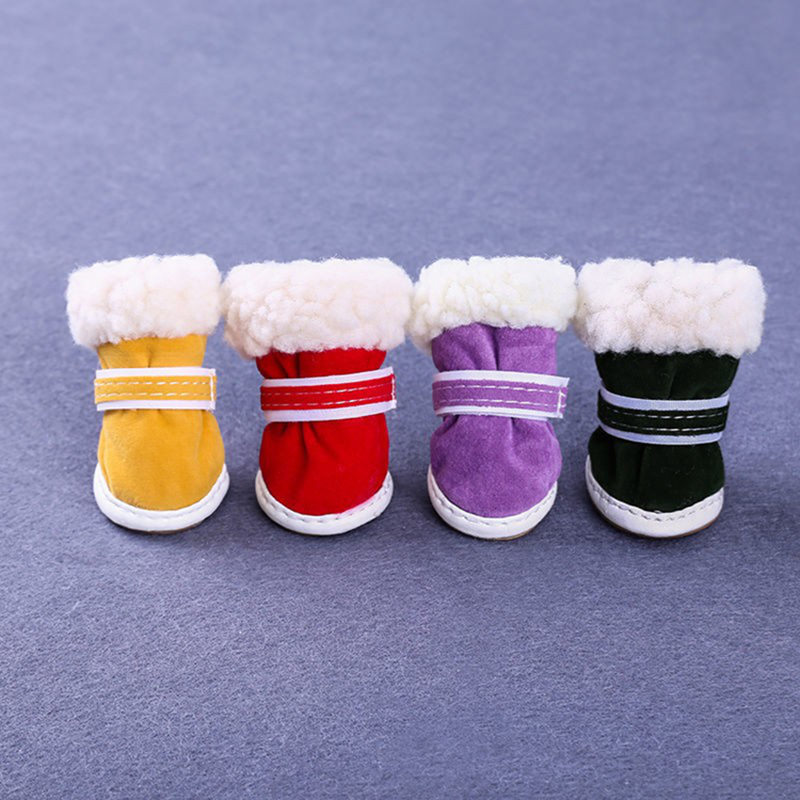 Dog Shoes for Warm Cashmere dog Shoes, Puppy Dog Boots Paw Protectors for Soft Soled Suede , Winter Snowy Day, Anti Slip Sole, Hand Sewn, with Velcro 