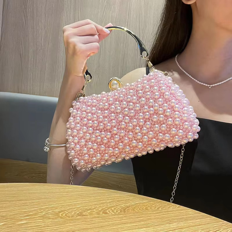 2023 New Pearl Rhie Dinner Bride Dress Banquet Diagonal Small Bag Tail Party Handbag Evening Clutch Purse
