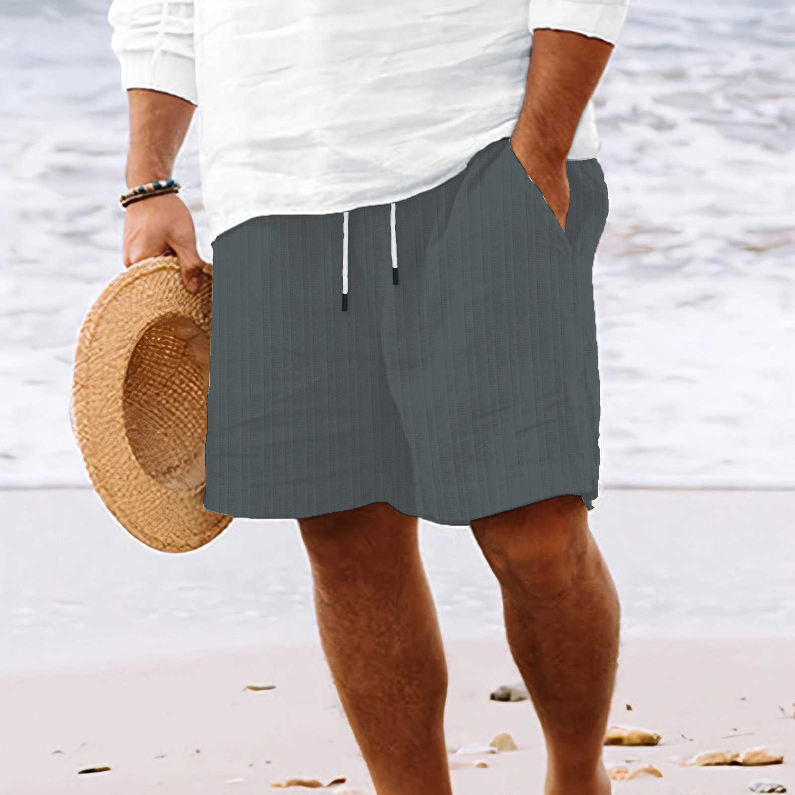 2024 Summer Mens Beach Leisure Sports Fashion Striped Jacquard Shorts W250212