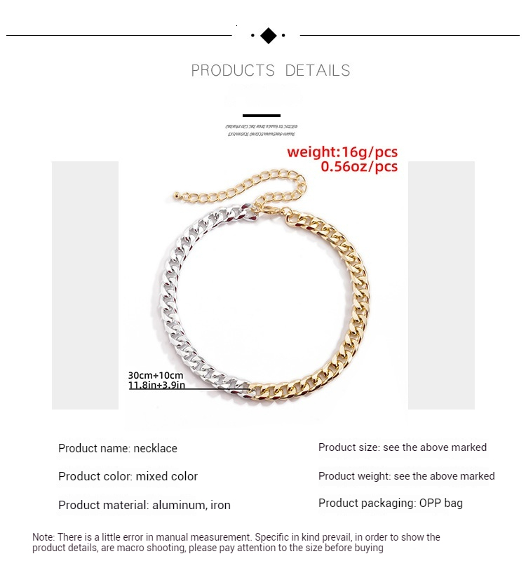 fashion Woman Jewelry minimalist geometric cross chain for female punk hip-hop trend single layer mixed color designer necklace