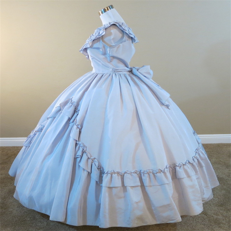 Light Blue 1860s Prom Dress V Neck Ruffles Civil War French Duchess Evening Dress Victorian Rococo British Party Gown 19th Medieval Birthday Dress 202