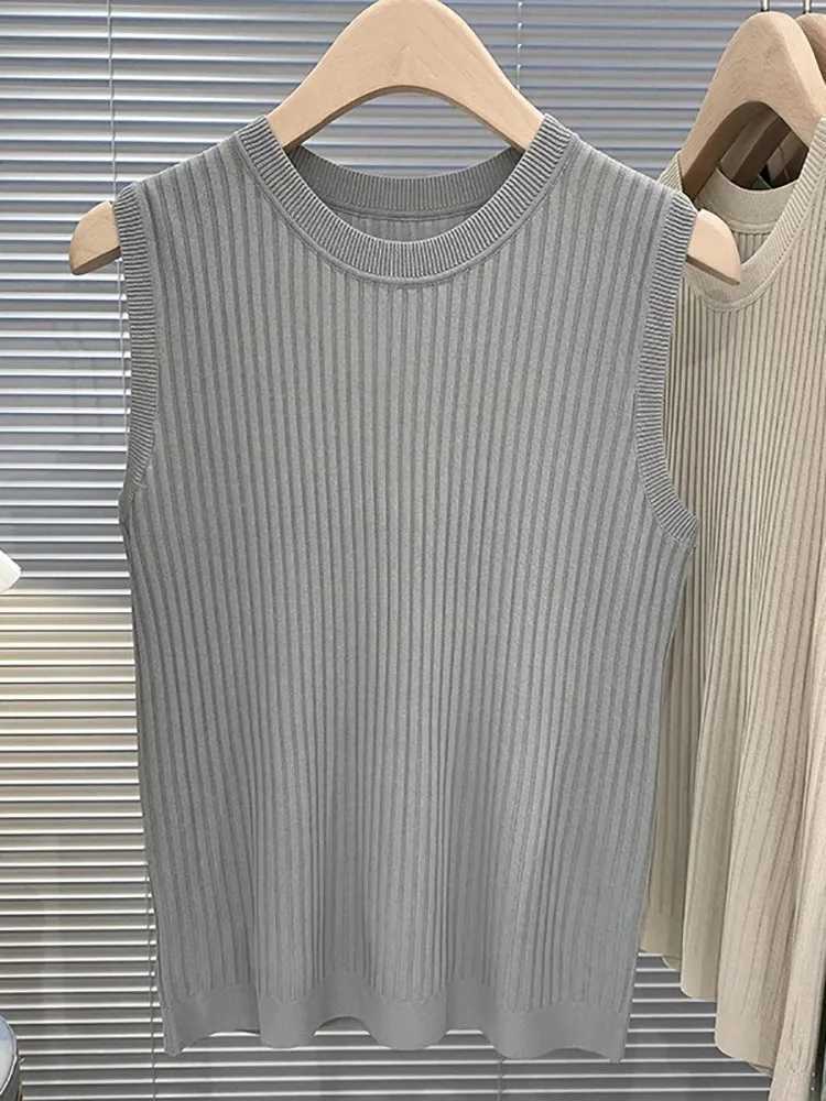 zjais Summer Spring Tanks Top Women Sveless Knitted T-Shirts Fe Elastic Slim Casual Vests Crop Tops Camis Pullover ShirtsXJ250212