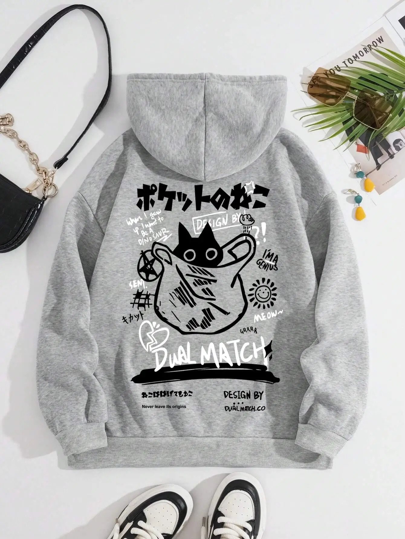 Cute Cat Cartoon Printed Sweatshirt Women Harajuku Casual Loose Hooded Fashion Soft Pocket Hoodies Autumn Warm Female Clothes 250117