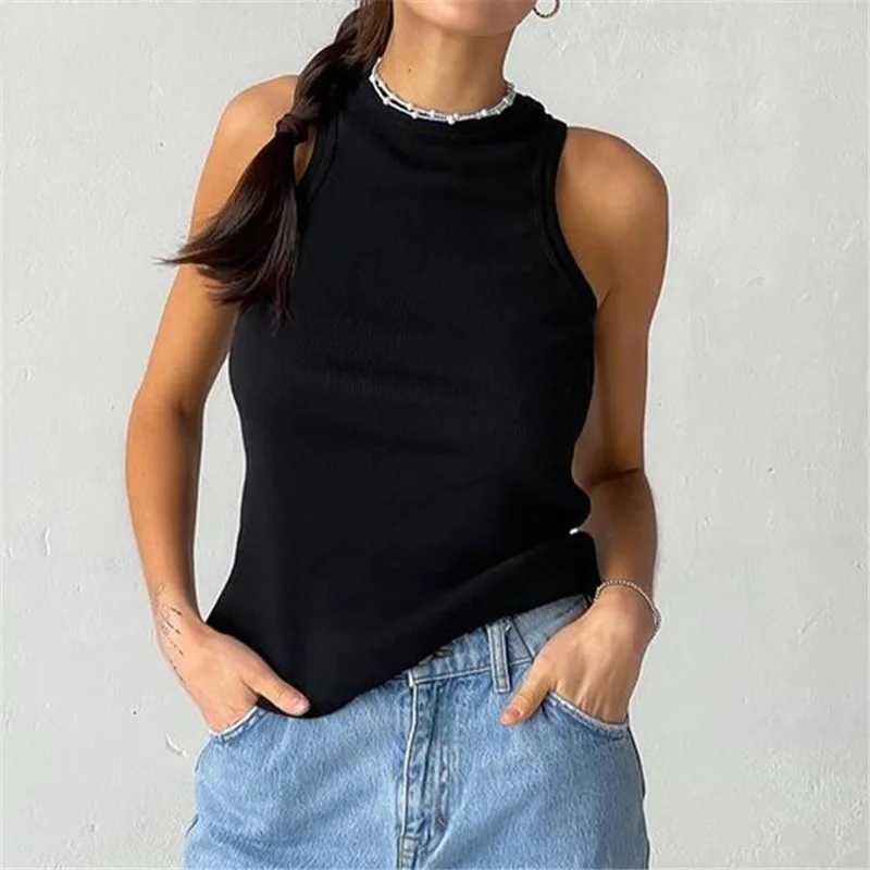 Womens Tank Top Ribbed Knitted Tops Neck Summer Woman Shirts Tank Top Tank Tops Brown Casual Sport Vest Off ShoulderXJ250212