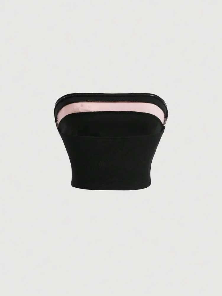 Contrast Color Bow-knot Tube Top Women Summer 2024 Sexy Party Club Strapless Sveless Backless Crop Top Y2K ClothesXJ250212
