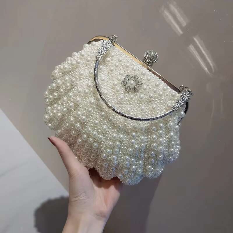 2023 Pearl Women Fashion Two Sided Beaded Evening Bag For Female Elegant 3 Colors Bridal Wedding Party Handbag Clutch