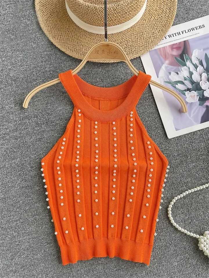 Zik Hekiy Pearls Women Tops Strapless Backless Slim Fit Senior 2024 Korean Style Fashion Streetwear Mini Knitted TankXJ250212