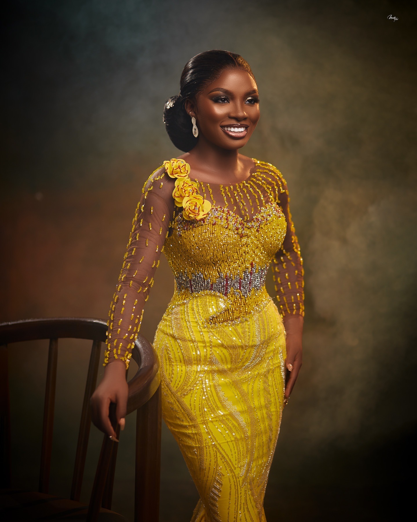 Aso Ebi 2025 Yellow Mermaid Prom Dresses Beaded Flowers Sequined Luxurious Evening Formal Party Second Reception Birthday Gowns Dress For Special Occa