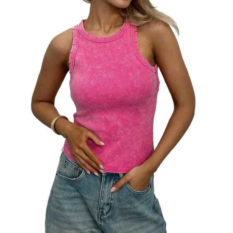 Y2k Clothes Distressed Hole Retro Crop Top Women Summer Vintage Ripped Sveless Sexy Tank Top Fe Basic Ribbed Knit VestXJ250212