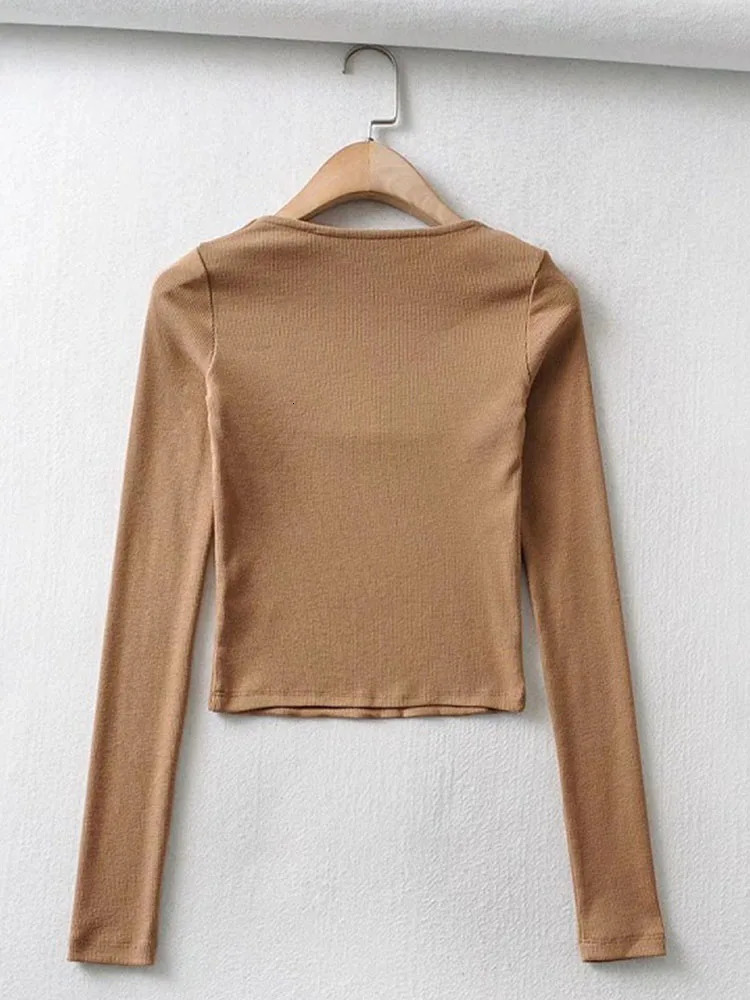 Women Cotton Ribbed Square Neck Crop Top With Long Sleeve 250114Z