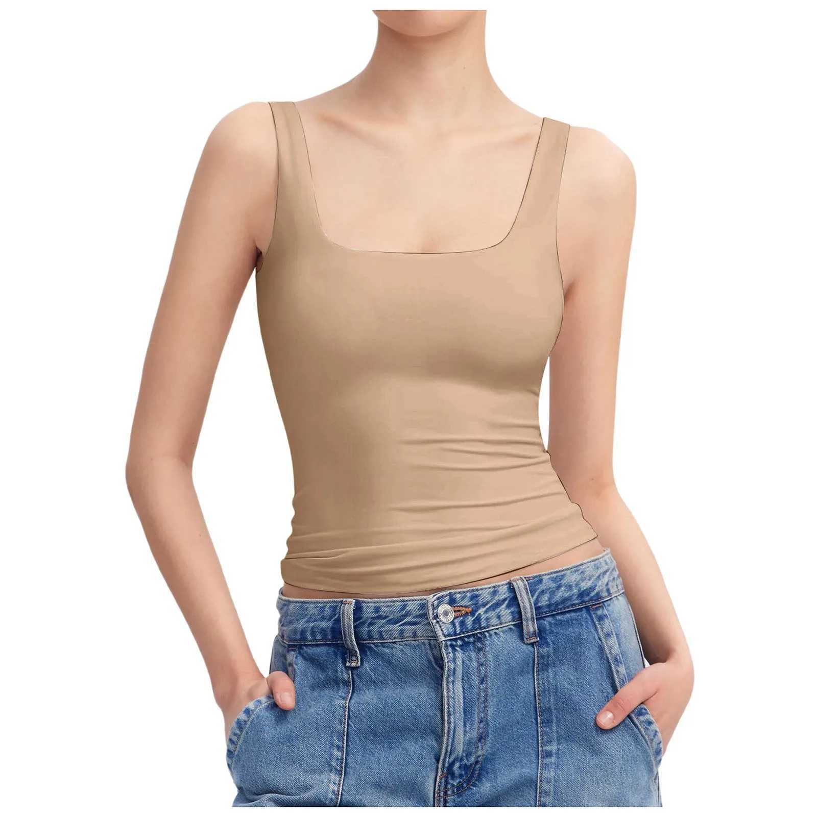 Casual Crop Tank Top WomenS Scoop Neck Sveless Knit Ribbed Fitted Sexy Slim Vest Tops Sveless T Shirt For Ladies SummerXJ250212