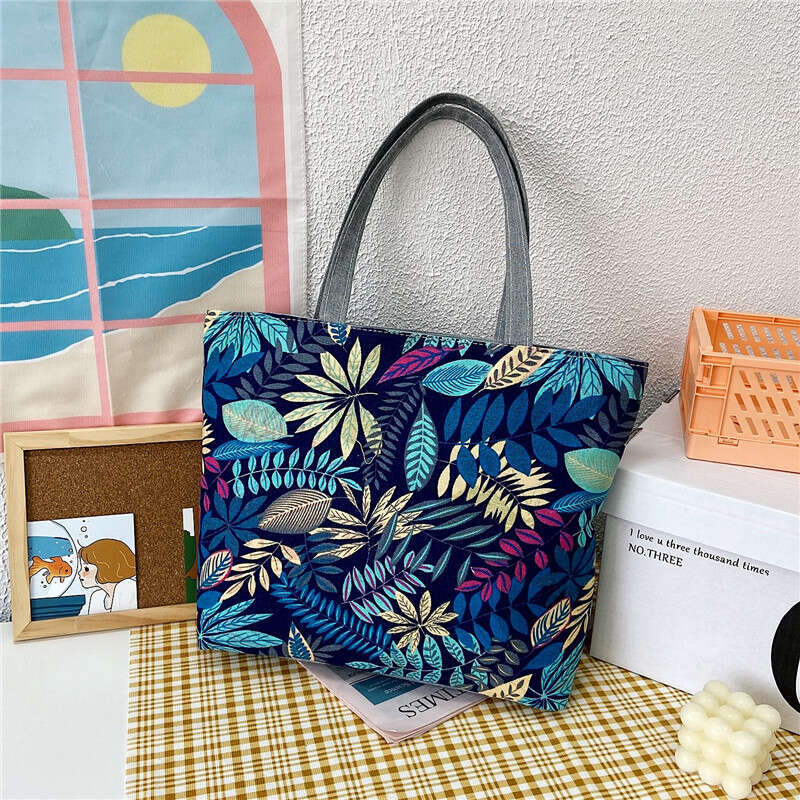 New large capacity single shoulder women's printed handbag, Korean tote bag, artistic canvas bag