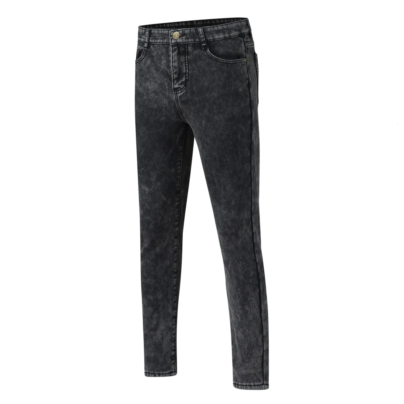 Mens Jeans Slim Stretch Work Outdoors Blue Trouser Straight Fleece Winter Thicken Plush Denim Pants Masculina 250211