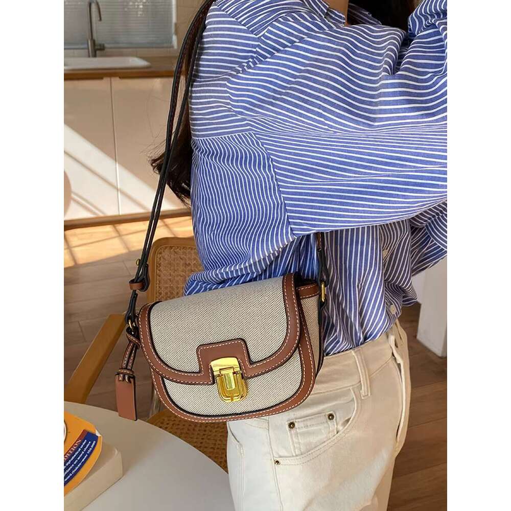 Women's Bags Ladies' Instagram niche contrasting color single shoulder cross saddle bag retro versatile armpit bag