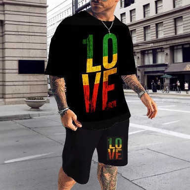 Mens Summer T-shirt Set 3D Printed Plant Tree Pattern Round Neck Beach Shorts Fashionable Men W250212