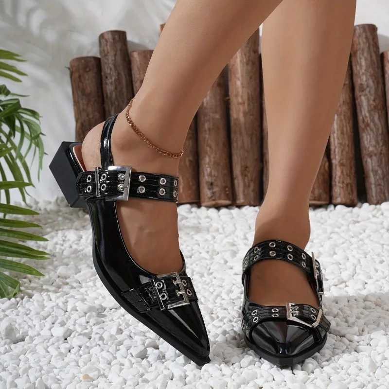 FAshion Patent Leather Metal Buckle Women Pumps Spring Summer Gothic Thick heeled Slingbacks Mules Girls Shoes Zapatos Z250212