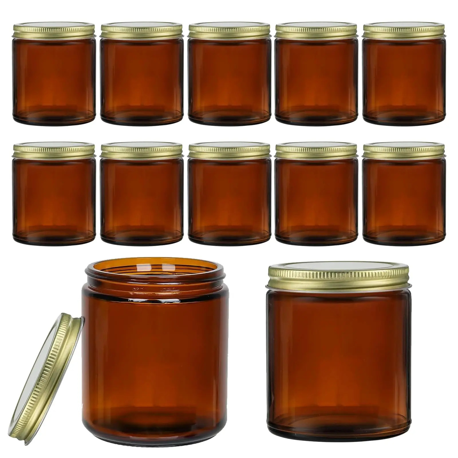 12 Pack Amber Glass Jars with Lids 8 Oz Glass Jars Small Canning Jar for Making Candles Food Storage Spices 250211