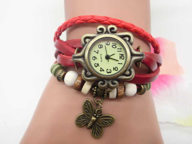 Watch fashion leather winding bracelet watch belt watch womens childrens watch Butterfly Pendant W250212