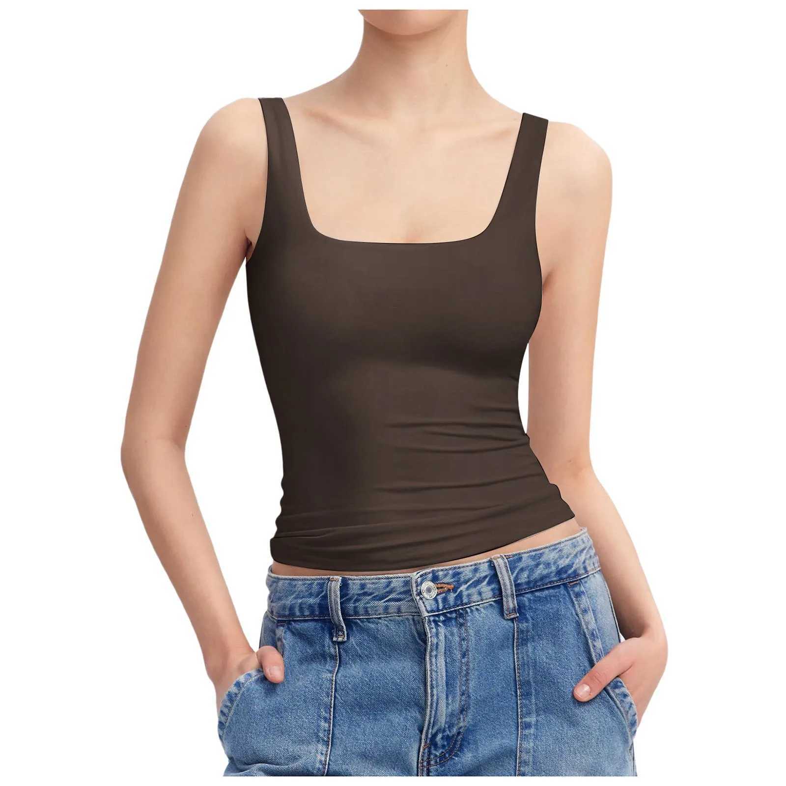 Casual Crop Tank Top WomenS Scoop Neck Sveless Knit Ribbed Fitted Sexy Slim Vest Tops Sveless T Shirt For Ladies SummerXJ250212