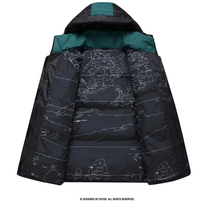 Short Down Jacket Men Hooded Splicing Trend Fashion Loose Couple Puffer Coat Thickened Winter Top White Duck Jackets Male 250109Z