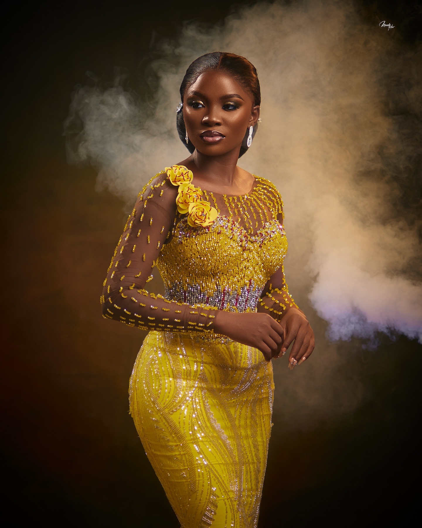Aso Ebi 2025 Yellow Mermaid Prom Dresses Beaded Flowers Sequined Luxurious Evening Formal Party Second Reception Birthday Gowns Dress For Special Occa