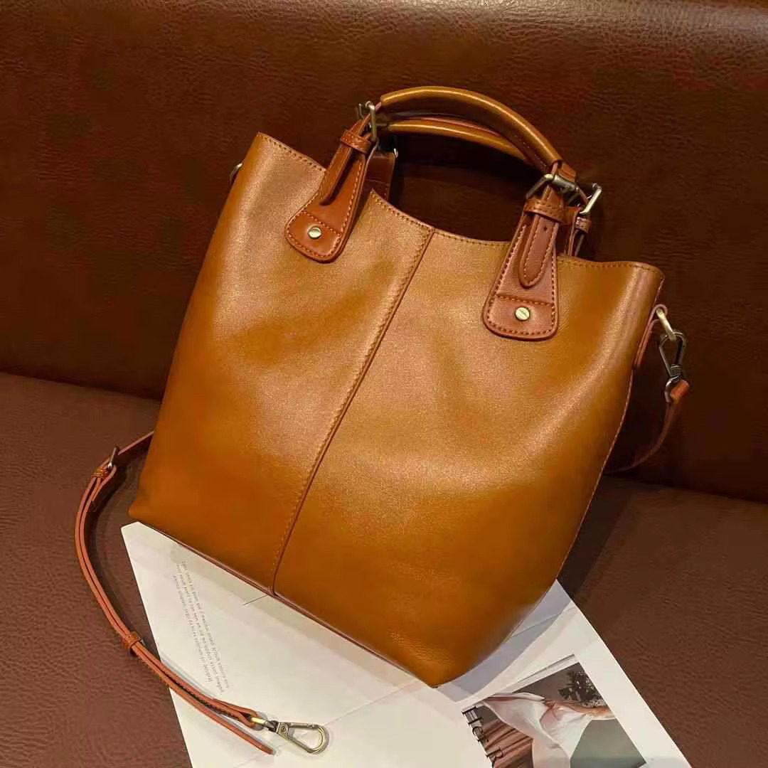 Oilwax Genuine Tote Bag Woman Vintage Real Cow Leather Handbag Fashion Ladies Shoulder Or Messenger Bags