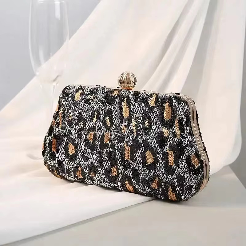2025 Stylish Women Dinner Bag Embroidered Sequins Top Handle Bags Shoulder Handbag Leopard Print Clutch Purse Noble Tote