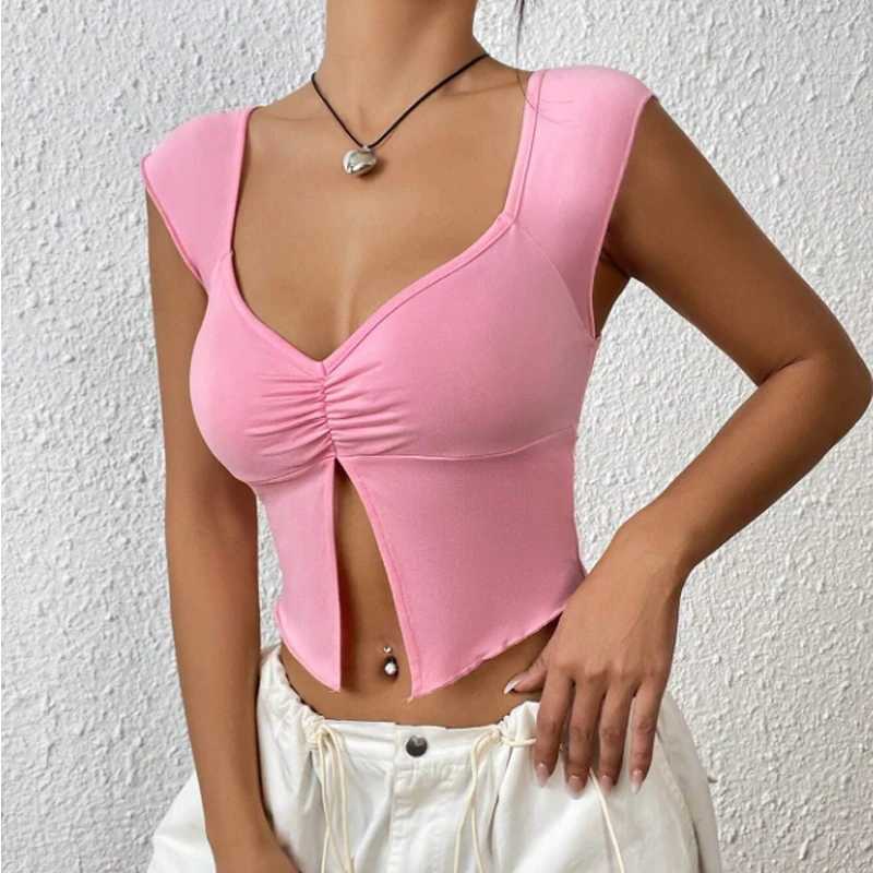 Sexy Square-neck Pink Tank Tops Korean Fashion Summer Sexy Women Clothes Slim Tees Woman V Neck Y2K Sveless 2024 StreetwearXJ250212