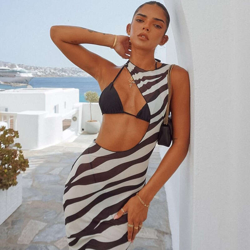 European and American style women's summer product sexy mesh transparent cool sleeveless slim fit dress wholesale swimsuit 2025 new casual versat