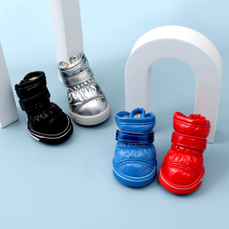 Dog Shoes for Cotton Shoes, Puppy Dog Boots Paw Protectors for Winter Snowy Day,Sole Thickened Wear-resistant, Patent Leather Cleans Easily, with Velc
