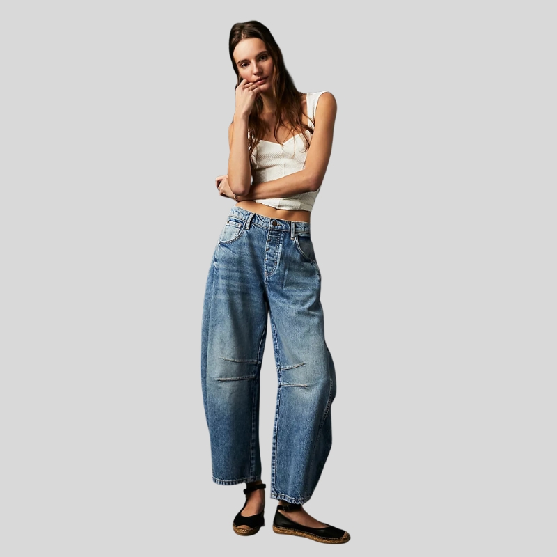 New European and American fashion casual women's loose wide-leg pants medium and low waist washed denim trousers