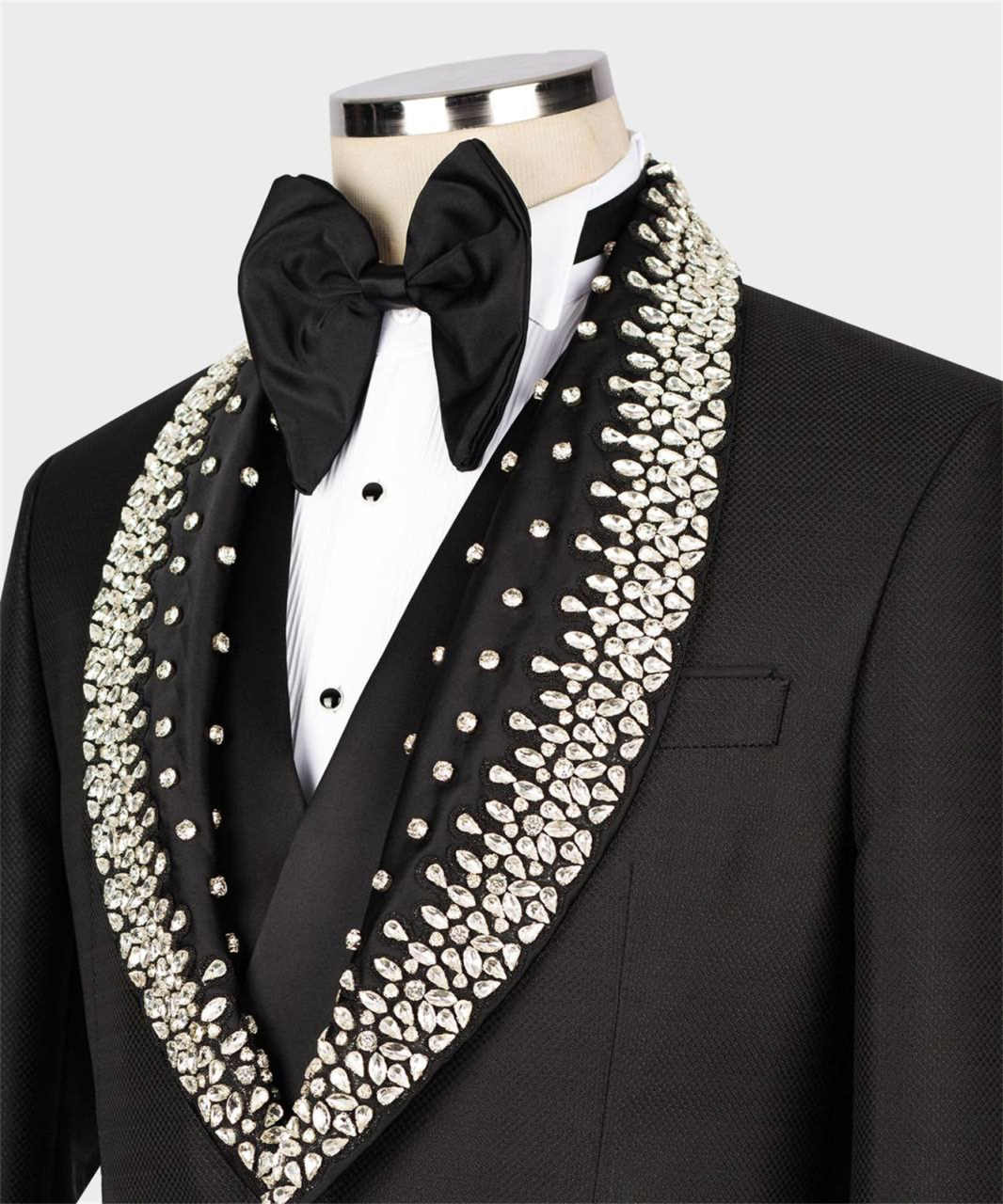 Designer Wedding Tuxedos Rhinestone One Button Men Suit Shawl Lapel 2 Piece Set Jacket Pants Groom Blazers Customized