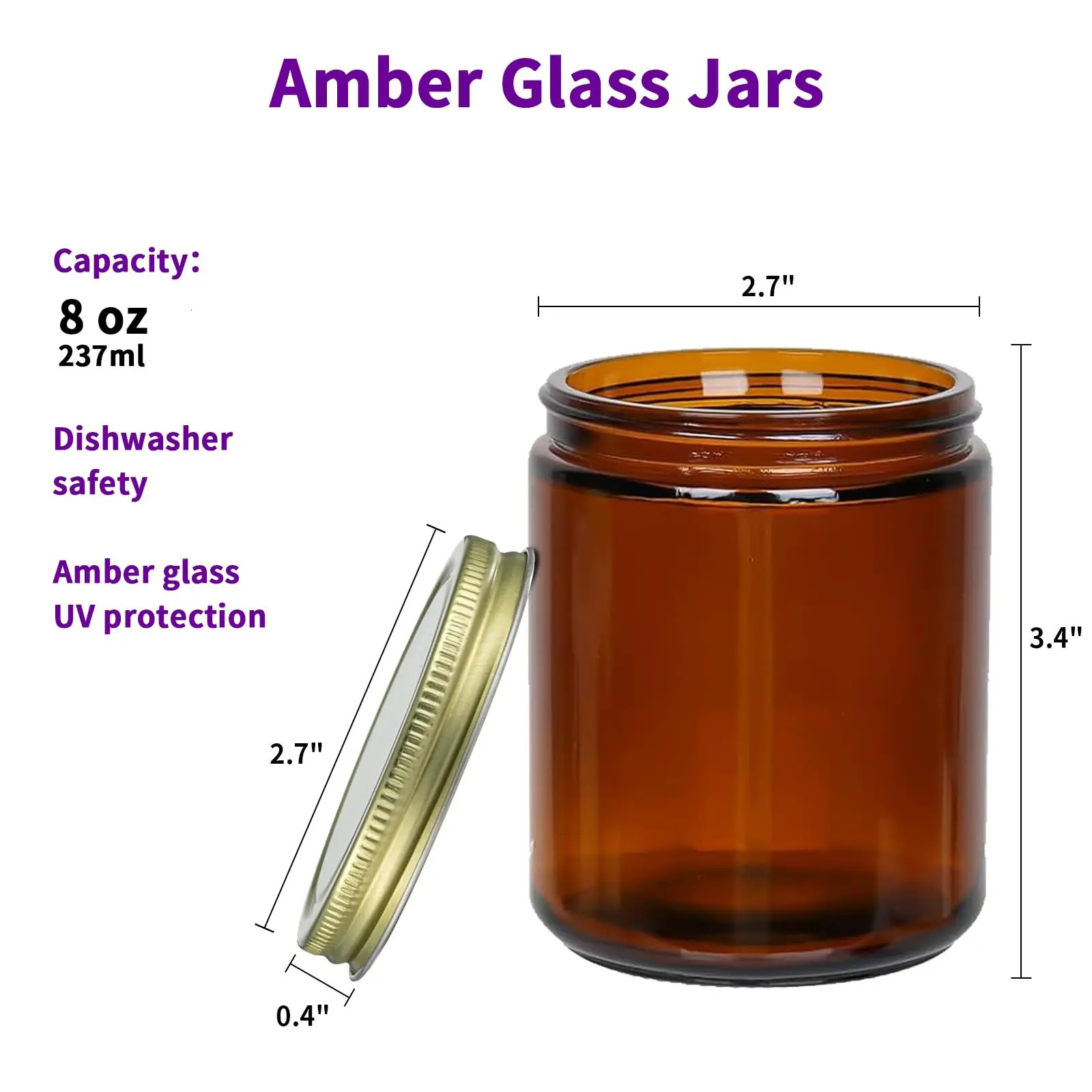 12 Pack Amber Glass Jars with Lids 8 Oz Glass Jars Small Canning Jar for Making Candles Food Storage Spices 250211