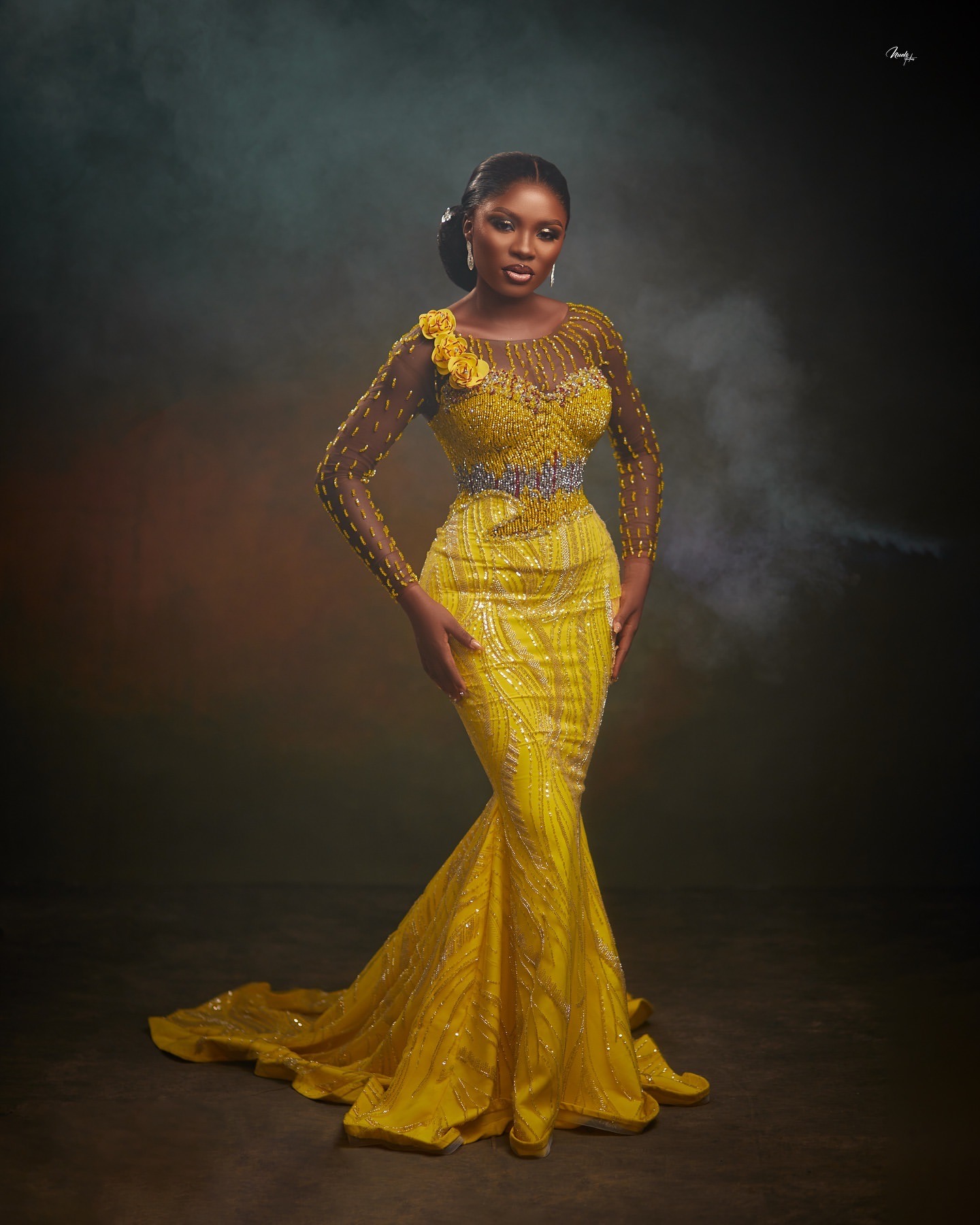 Aso Ebi 2025 Yellow Mermaid Prom Dresses Beaded Flowers Sequined Luxurious Evening Formal Party Second Reception Birthday Gowns Dress For Special Occa