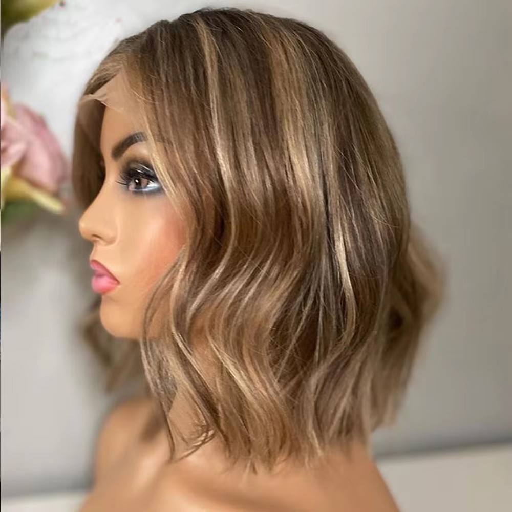 Preplucked Ombre Brown highlight blonde Body Wave Glueless Jewish Human Hair Wig Baby Hair HD Lace European Hair