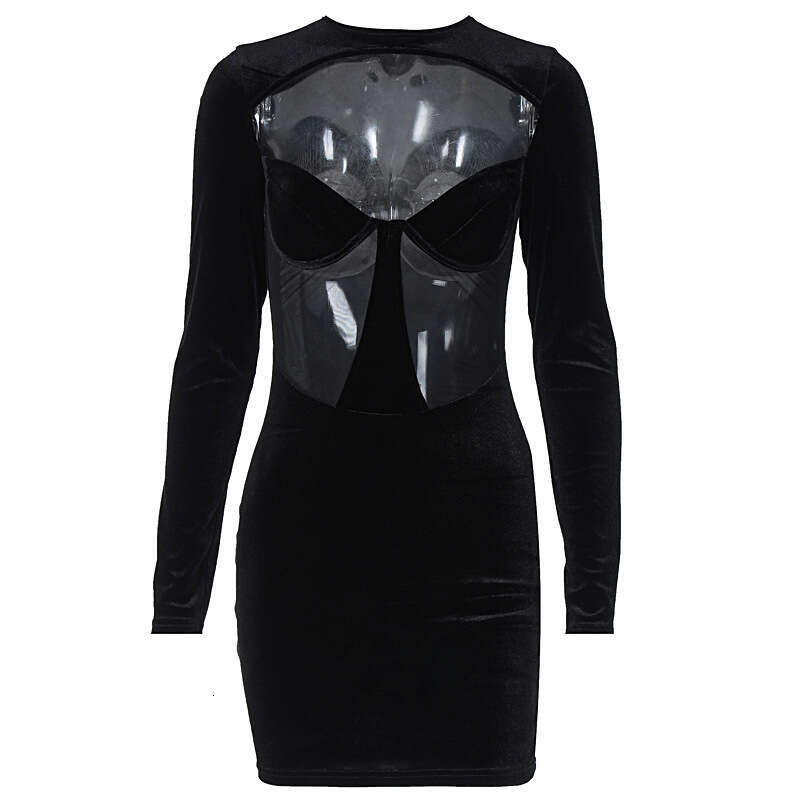 Hot selg women's winter product sexy hollow out perspective slim fit long sleeved hip hing dress wholesale 2025 temperament versatile new trend c