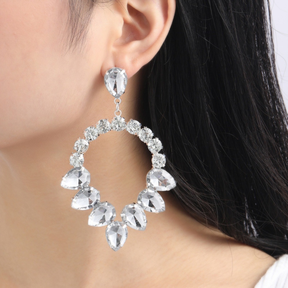 Exaggerated Earring 2PCS/LOT long rhinestone Silver pendant earrings Jewelry High-End Stage Accessories For Party
