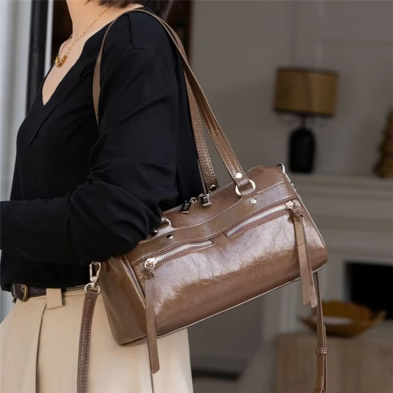 Burminsa Vintage Genuine Leather Underarm Shoulder Bags For Women 2025 Designer Crossbody Purses Satchel Ladies Handbags