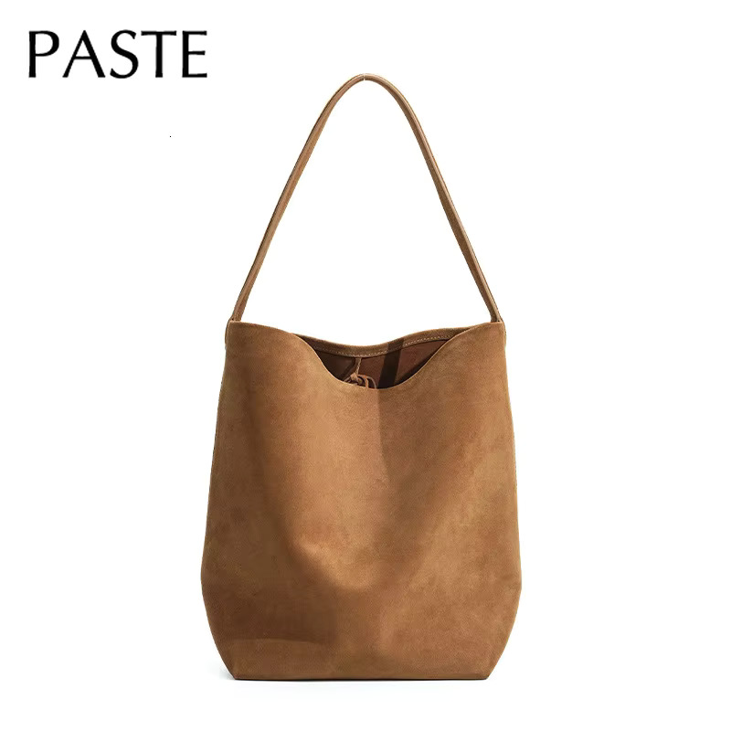 New Aesthetic Trend Winter Ladies Commuter Officer Bucket Tote Matte Suede Leather Women Handbag Urious Brown Shoulder Bag